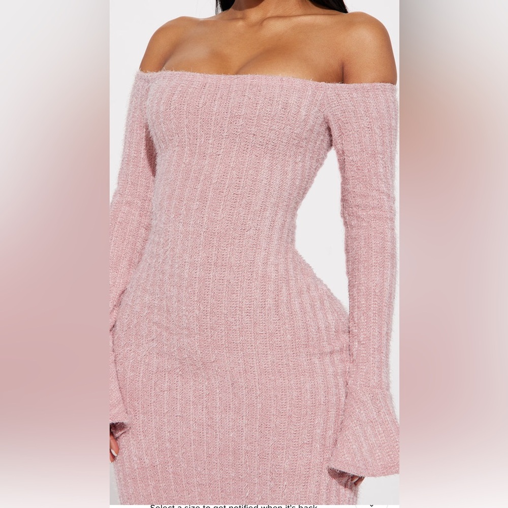 Off-Shoulder Ribbed Maxi Dress - Pink - Picture 2 of 2